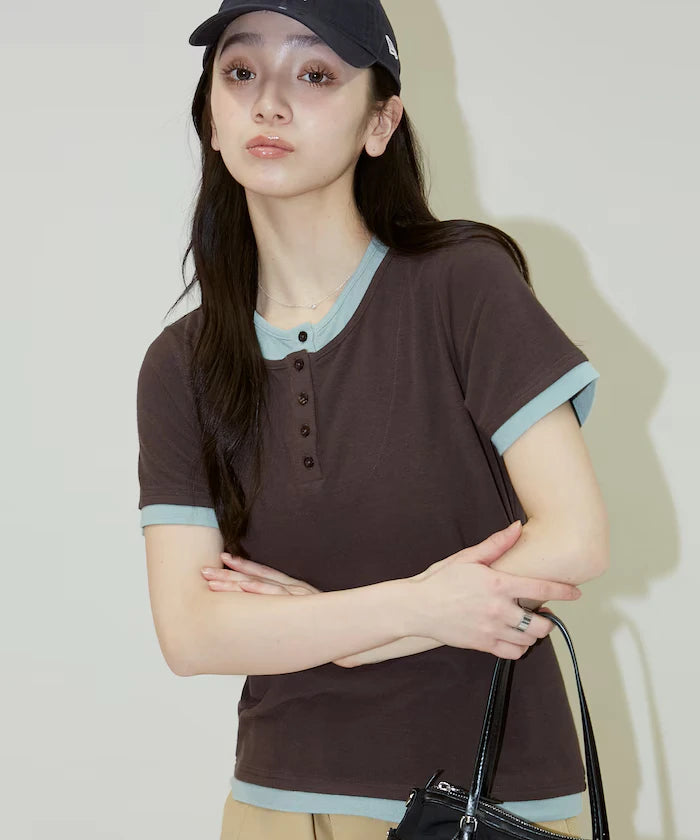 Layered-style Henley Neck T-shirt Limited Edition