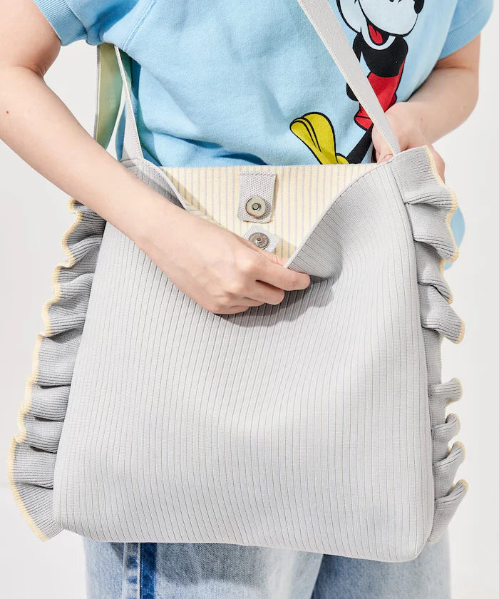 Color Block Knit Ruffle One Shoulder Bag