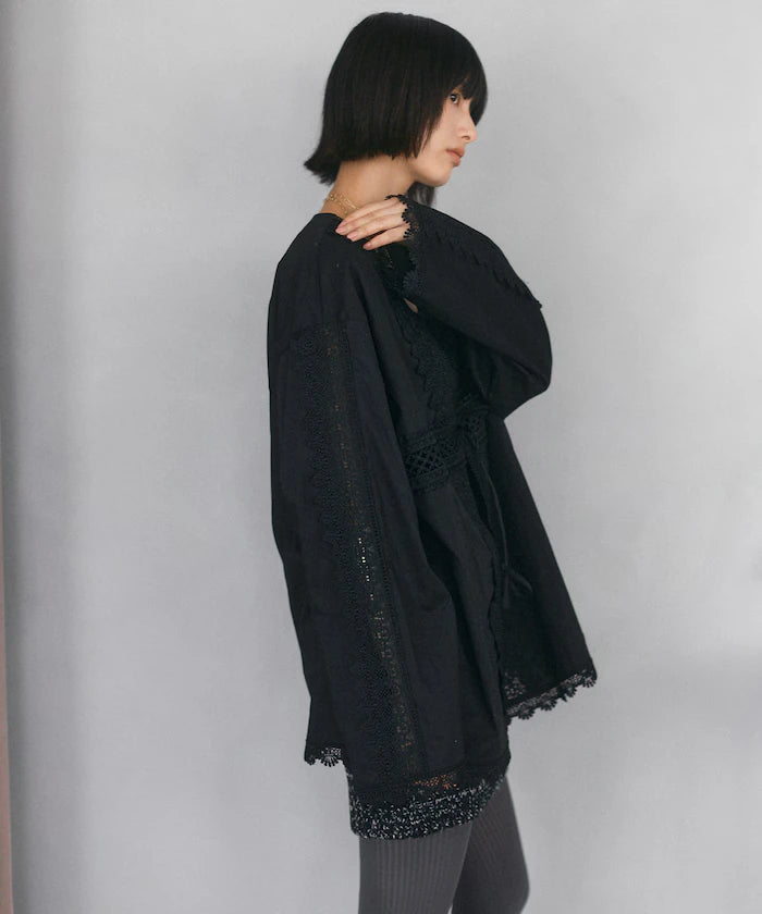 Lace Panel V-Neck Shirt