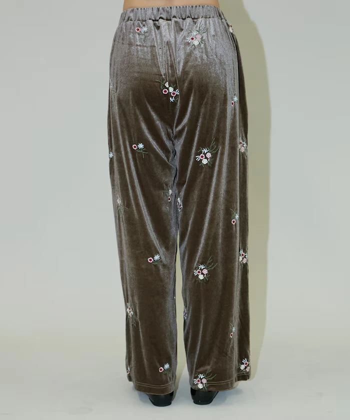 Flower Embroidery Velvet Easy Pants Limited Edition