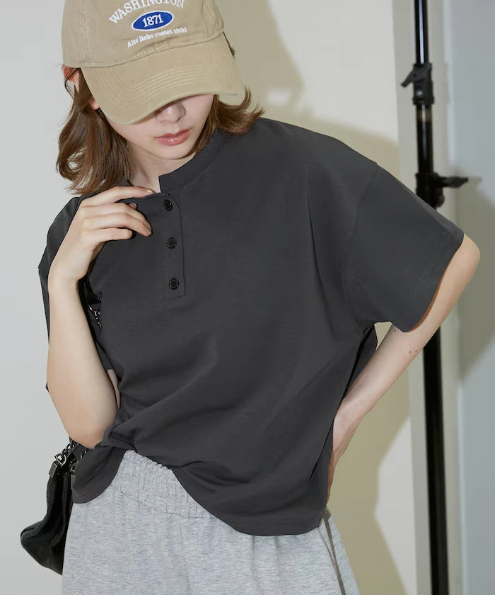 <contact cool> Cool Ponte Henry Neck T-Shirt Limited Release
