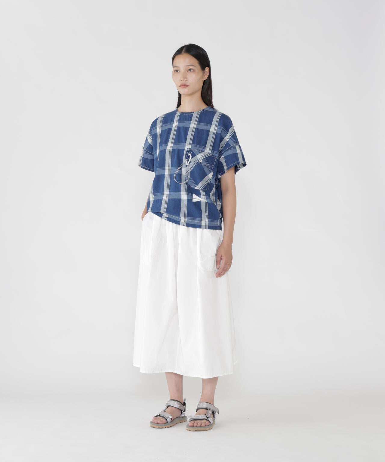 indigo check SS pullover (W)