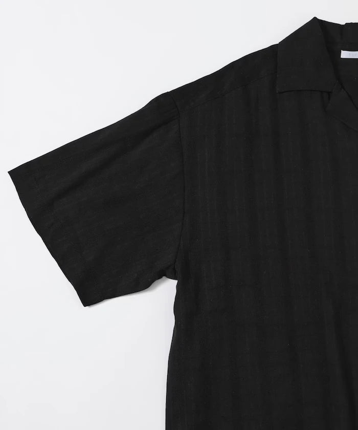 Jacquard Relaxed Fit Open Collar Short Sleeve Shirt Semi-Sheer Dobby Weave