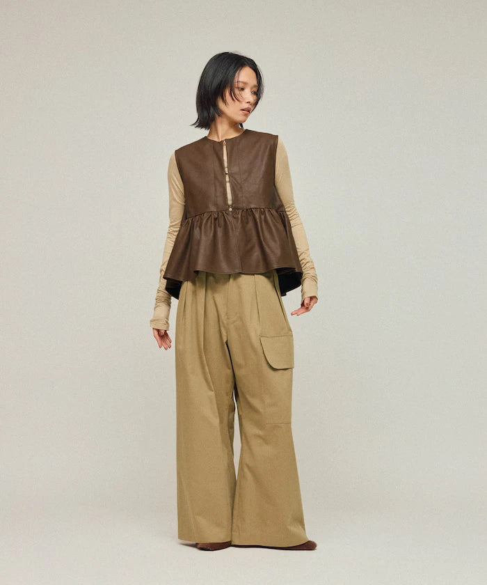 Leather Peplum Gathered Vest