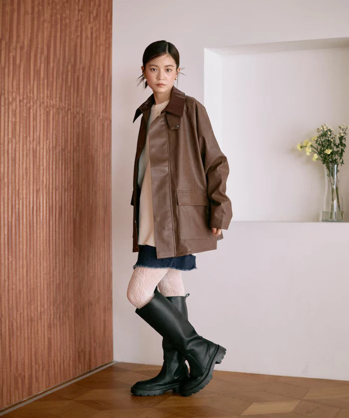Oversized leatherette blouson / Mixed material switching