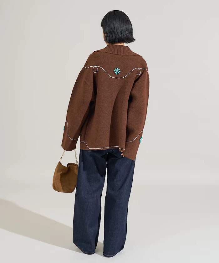 Western-Style Beaded Knit Cardigan