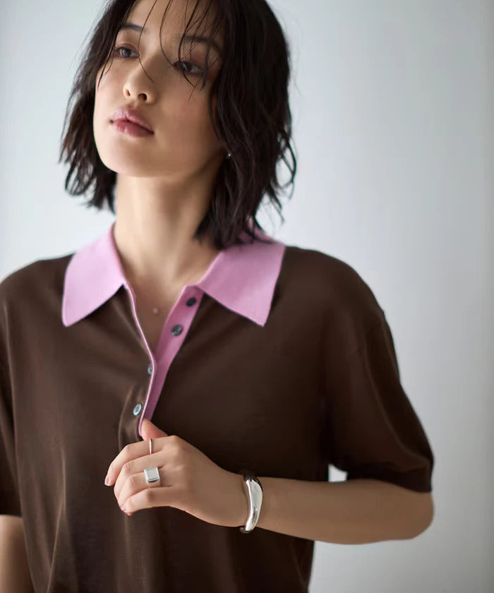 Relaxed Fit Color Design Polo Knit / Bicolor / Multi Stripe