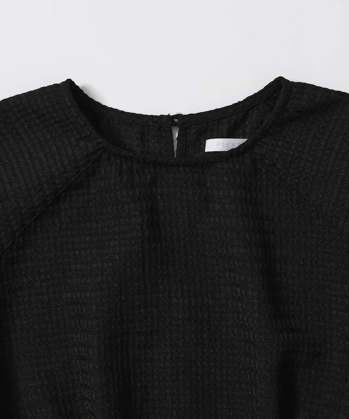 Sheer Check Balloon Sleeve Blouse