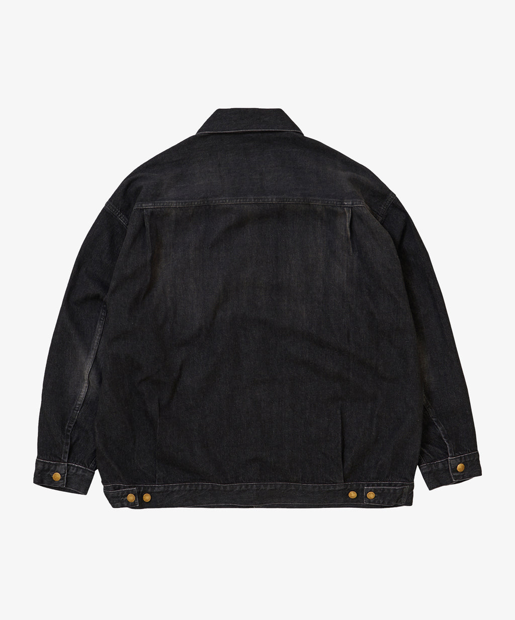 trucker jacket black denim damaged