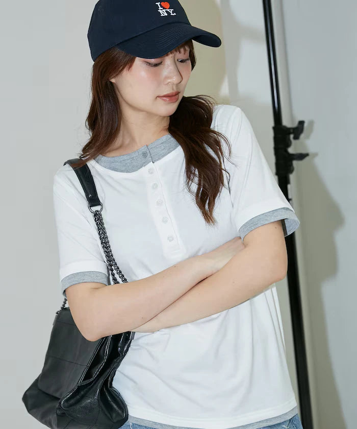 Layered Color Scheme Henley Neck T-Shirt Limited Edition