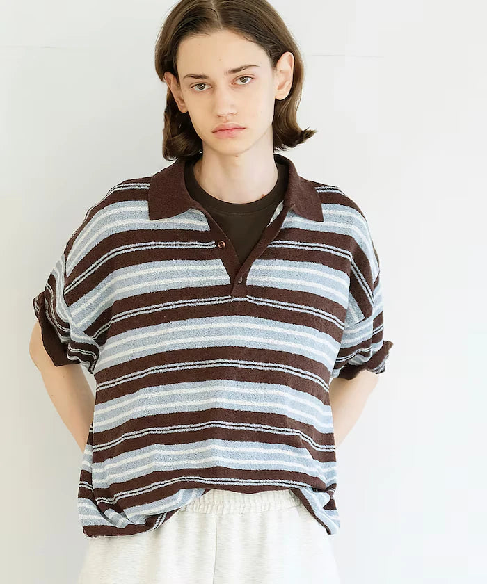 LOVE POP STUDIO Border Knit Polo Shirt Limited Edition
