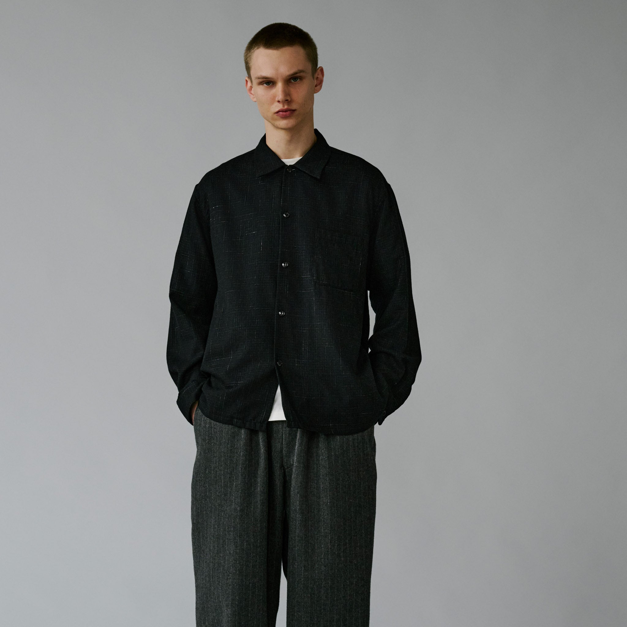 GL29548 / Super 120's WOOL CHECK OPEN SHIRT