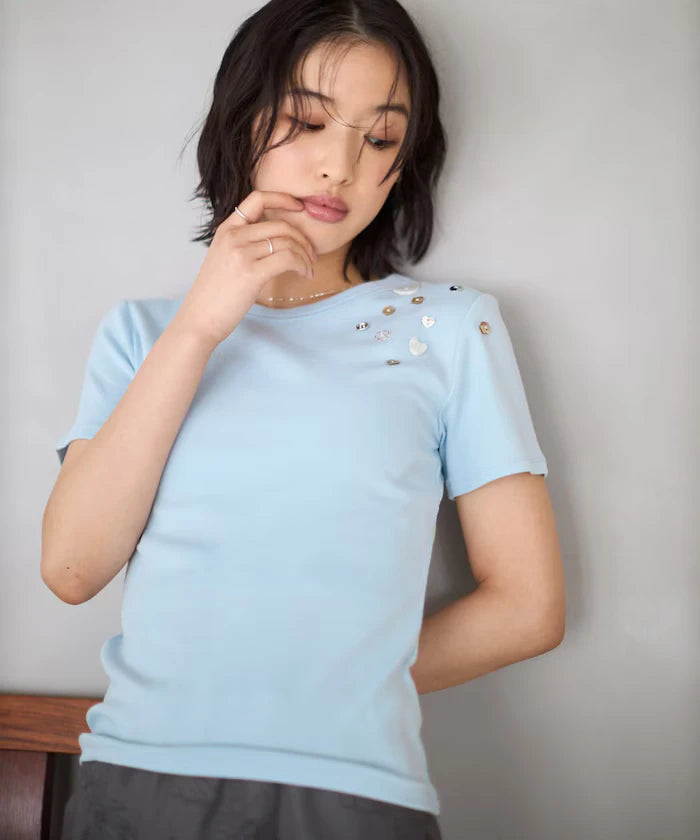 Many Button Cotton Modal Short Sleeve T-Shirt