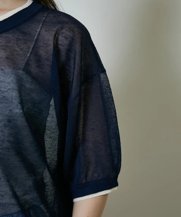 Washable linen color block henley neck knit top limited release