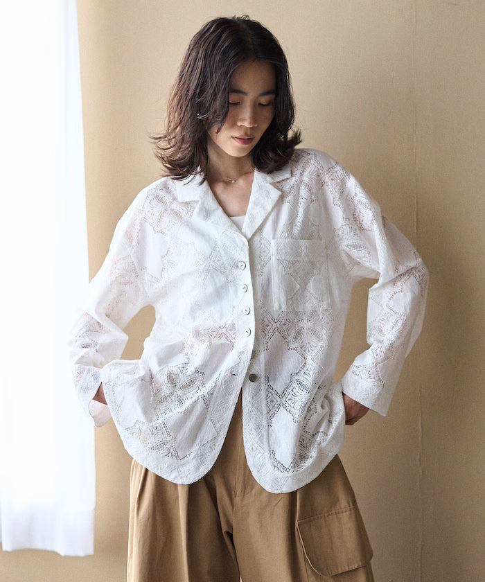 [February 12 12:00 Release] Panel Lace Shirt Jacket / Compatible with Setup