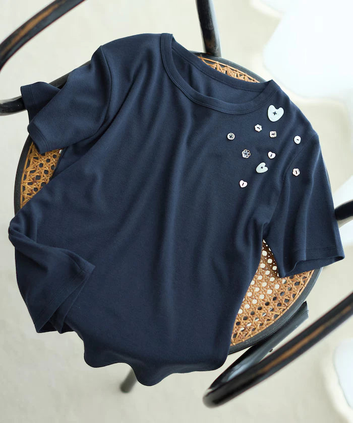 Many Button Cotton Modal Short Sleeve T-Shirt