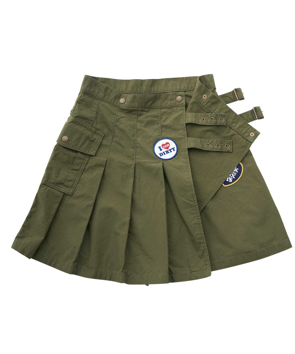 Military Pleated Wrap Skirt