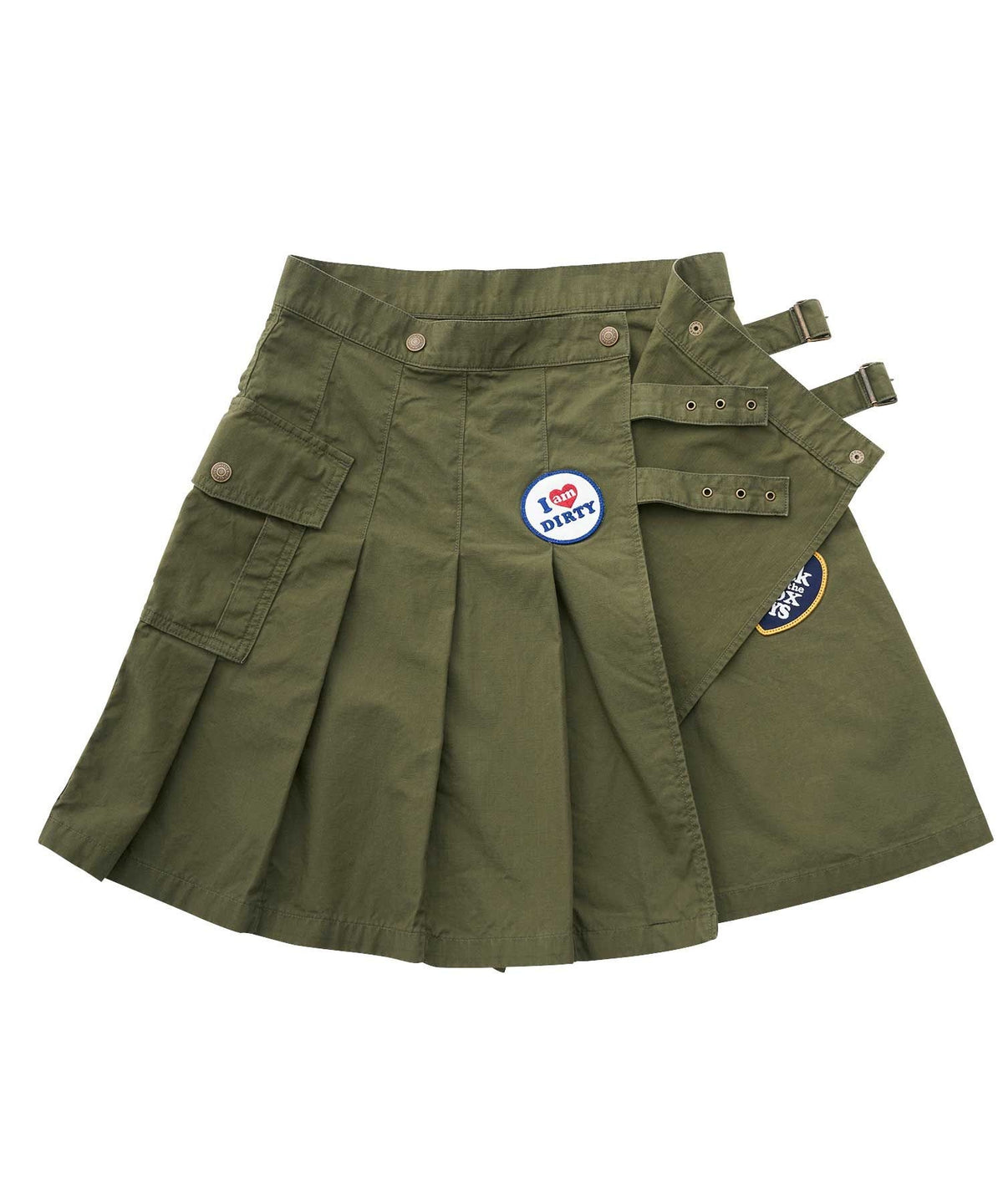 Military Pleated Wrap Skirt