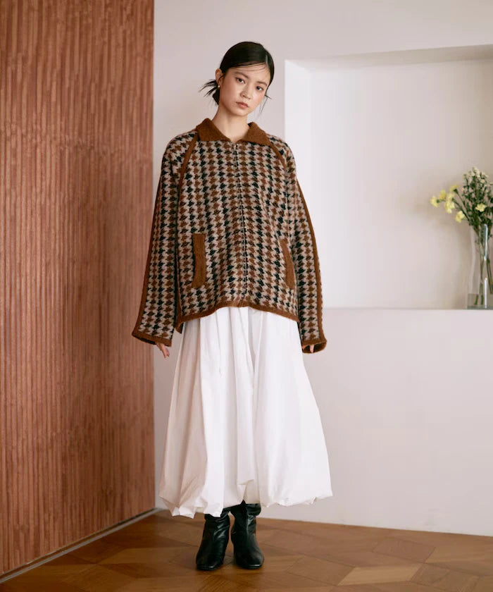 Wool Blend Gancube Check Knit Zip Blouson