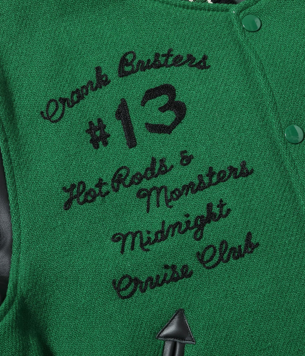 30oz. WOOL MELTON AWARD JACKET “CRANK BUSTERS” (GREEN)