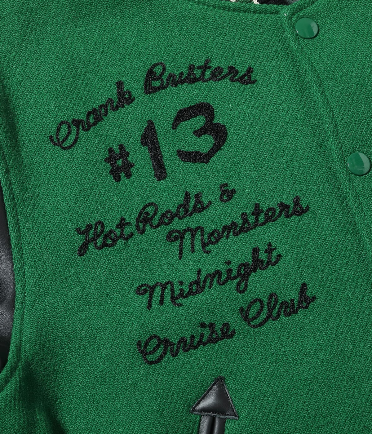 30oz. WOOL MELTON AWARD JACKET “CRANK BUSTERS” (GREEN)
