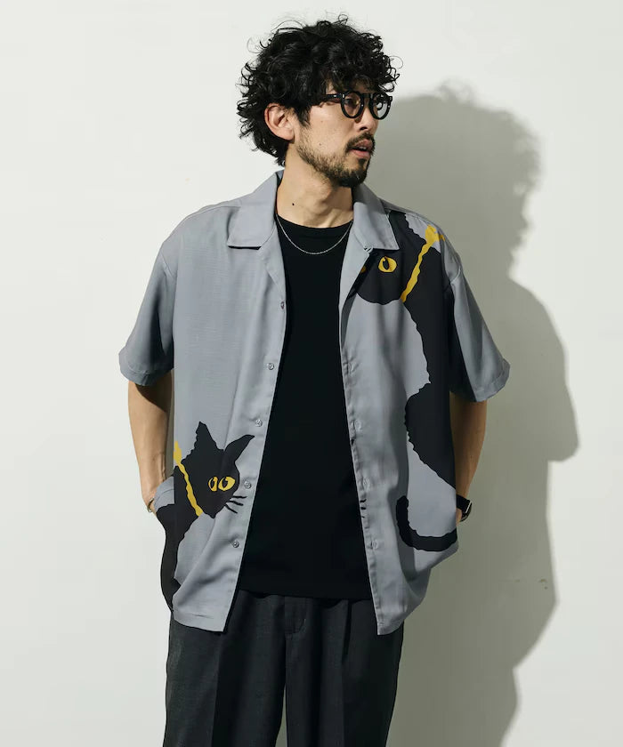 Open Collar Big Pattern Short Sleeve Shirt / Big Silhouette