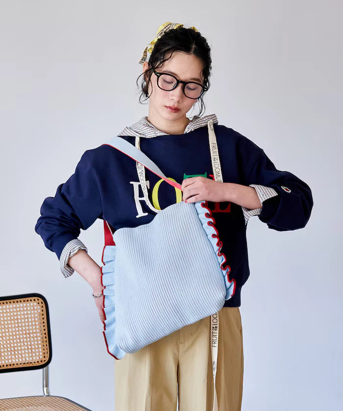 Color Block Knit Ruffle One Shoulder Bag