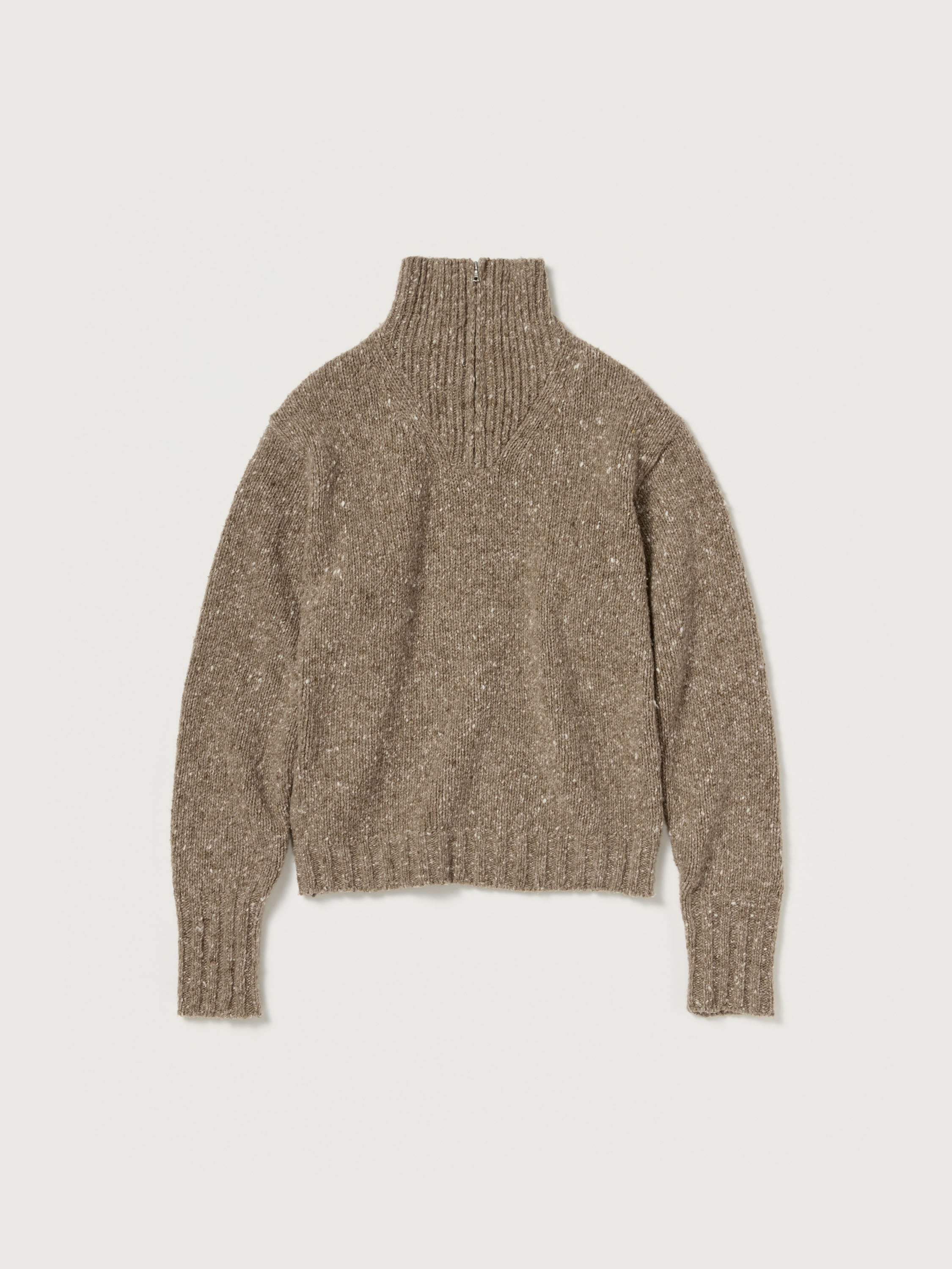 LOW-GAUGE HOMESPUN TWEED KNIT ZIP TURTLE