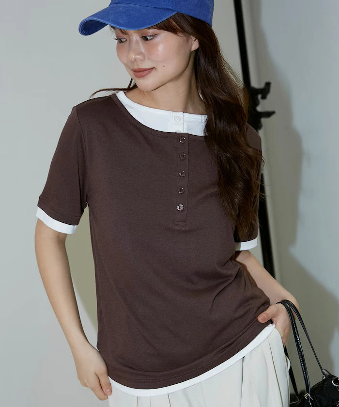 Layered Color Scheme Henley Neck T-Shirt Limited Edition