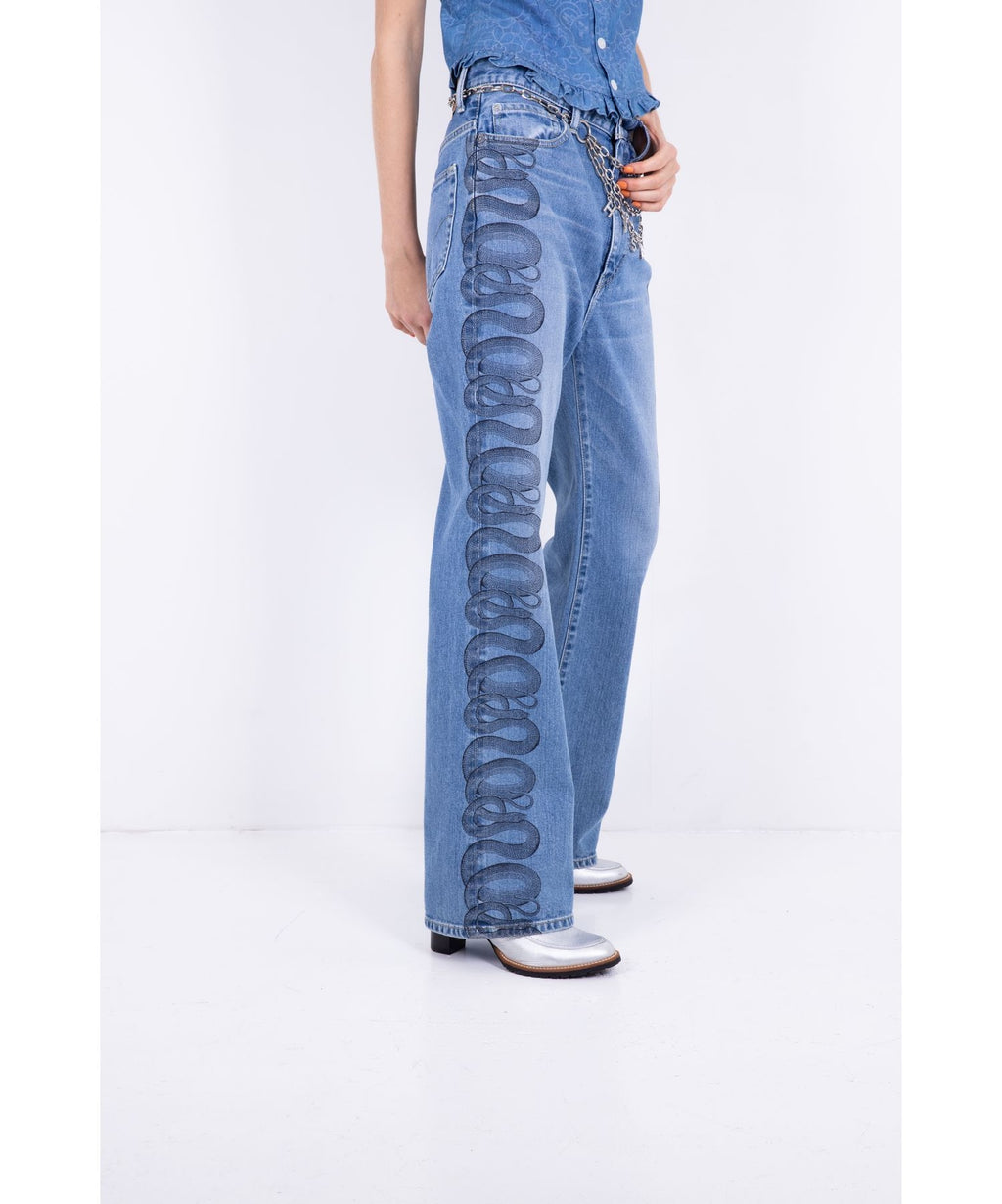 Snake Loop Denim Flare Pants