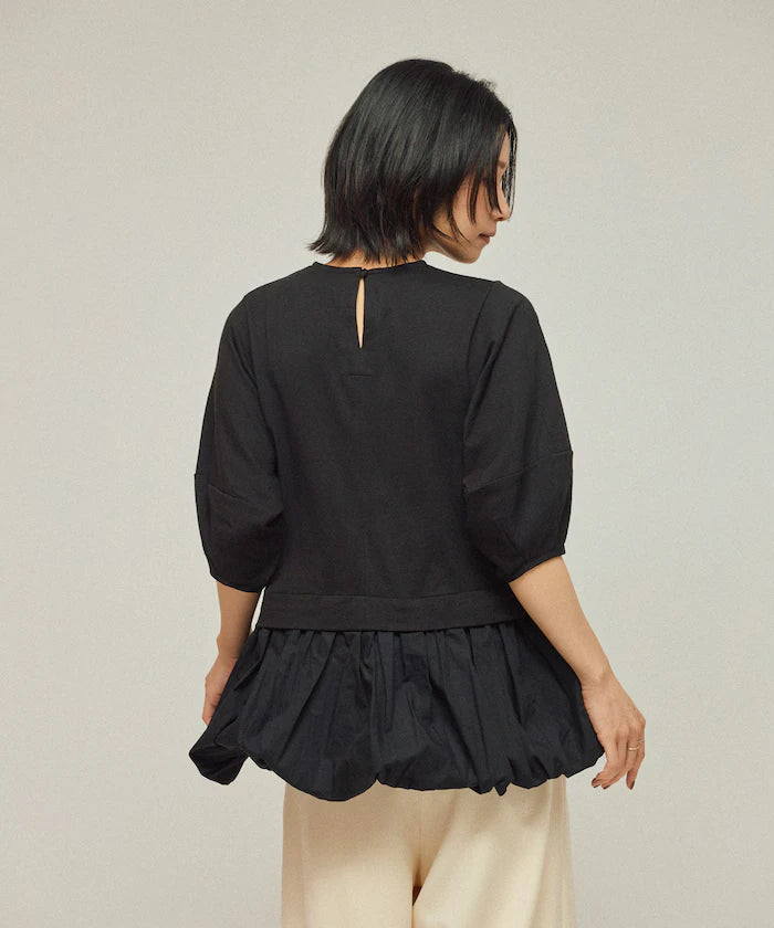 Organic Cotton Peplum Switch Top / 5-minute Sleeve T-Shirt