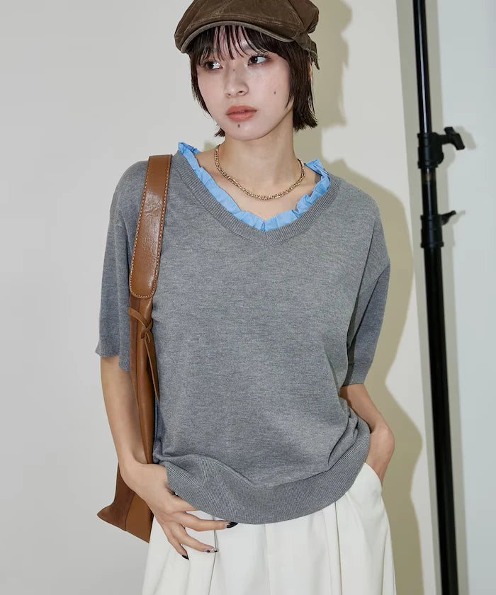 Shirt Frill V-Neck Half Sleeve Summer Knit Limited Edition