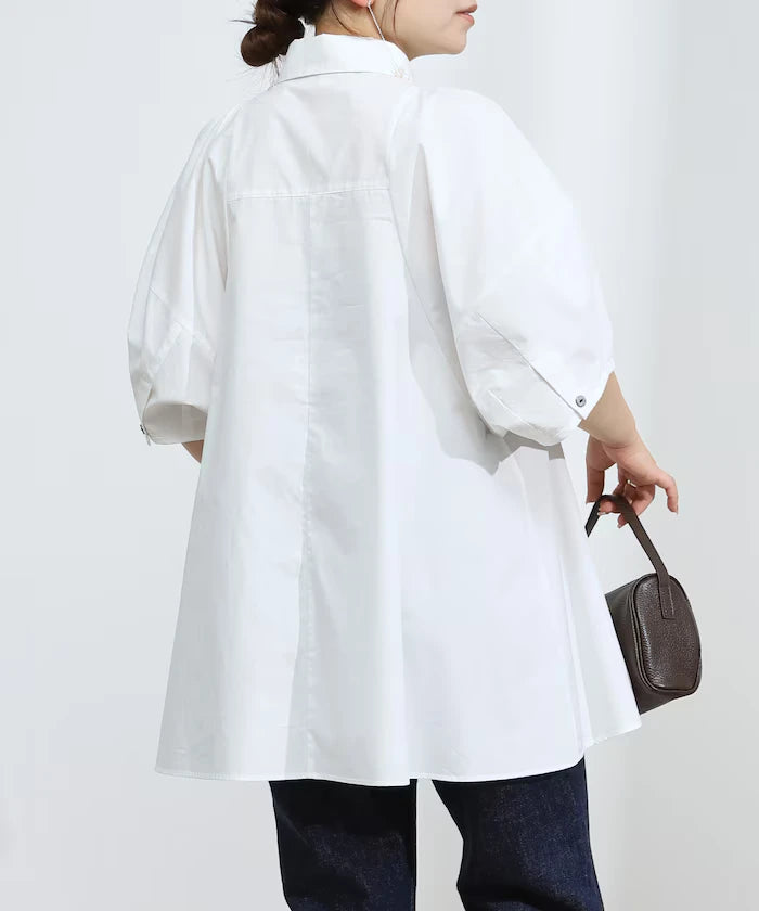 Color Added Balloon Sleeve Shirt / 5 Sleeve Blouse