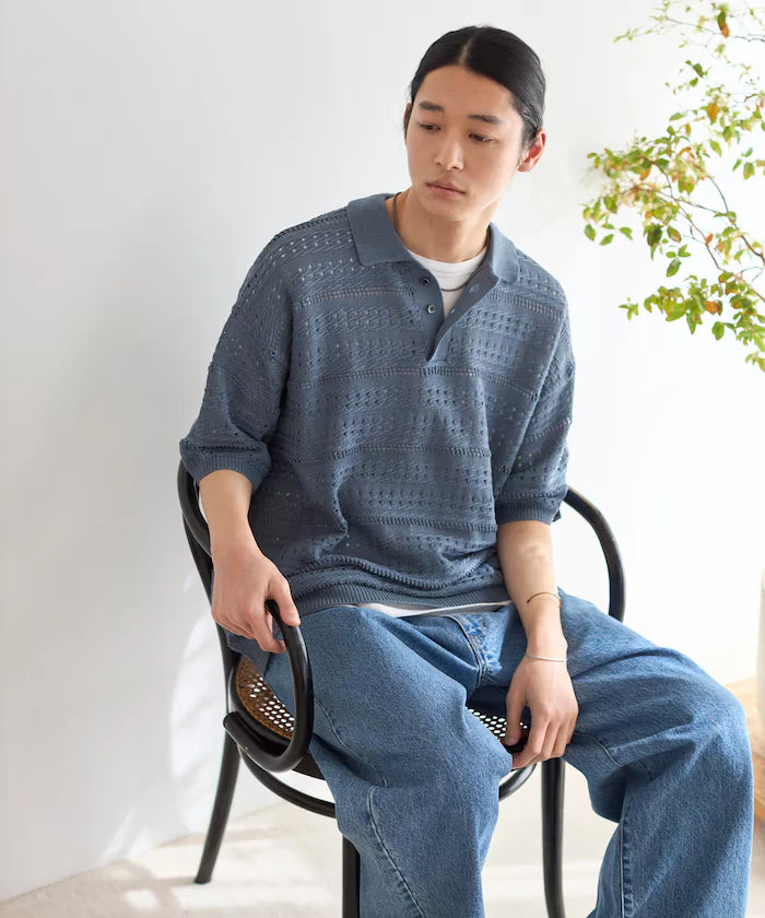 Big Silhouette Short Sleeve Knit Polo Shirt