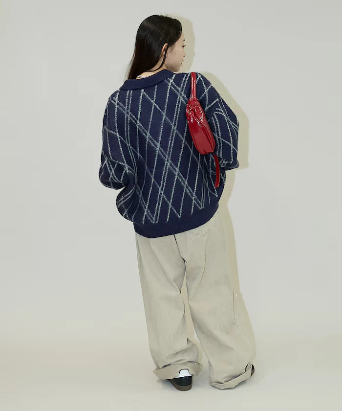 Checked pattern mohair touch skimmer knit limited edition