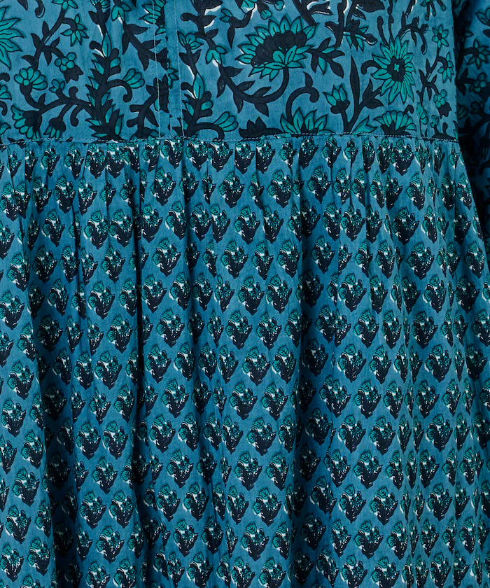 India Flower Print 4-Tiered Dress