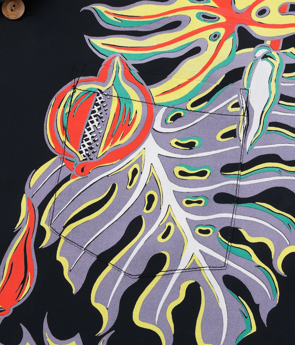 Rayon Hawaiian Shirt Monstera Border