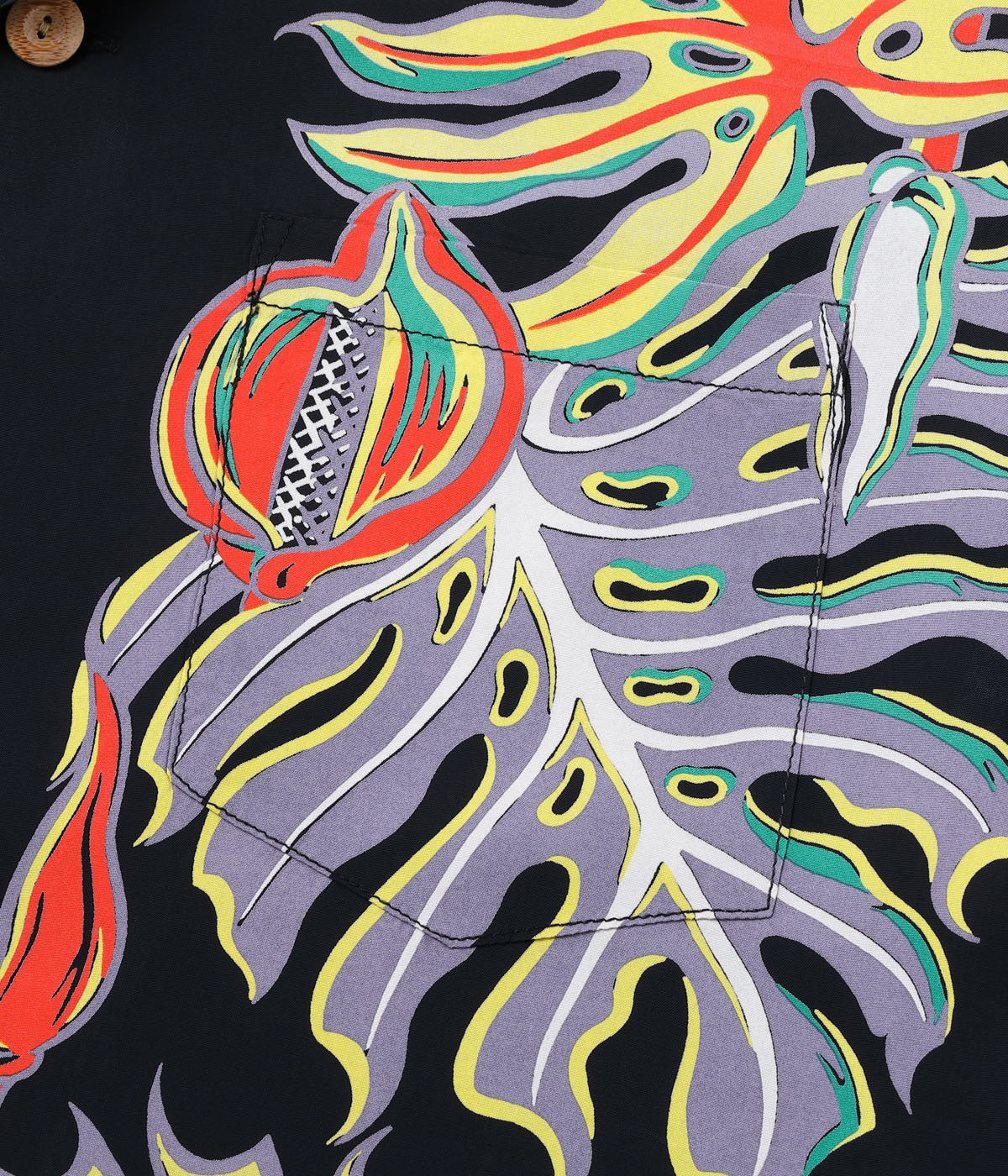 Rayon Hawaiian Shirt Monstera Border