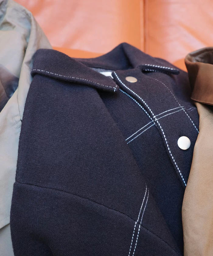 Oversized Wool Blend Knit Coverall / Color Stitch Knit Jacket