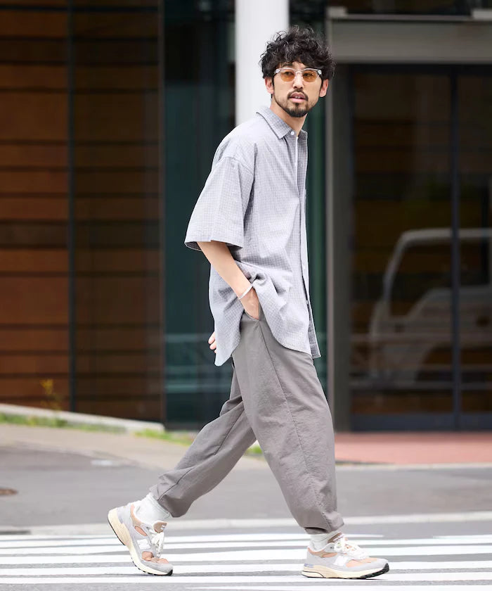Wide Straight Nylon Track Pants / Tapered Silhouette Easy Nylon Pants
