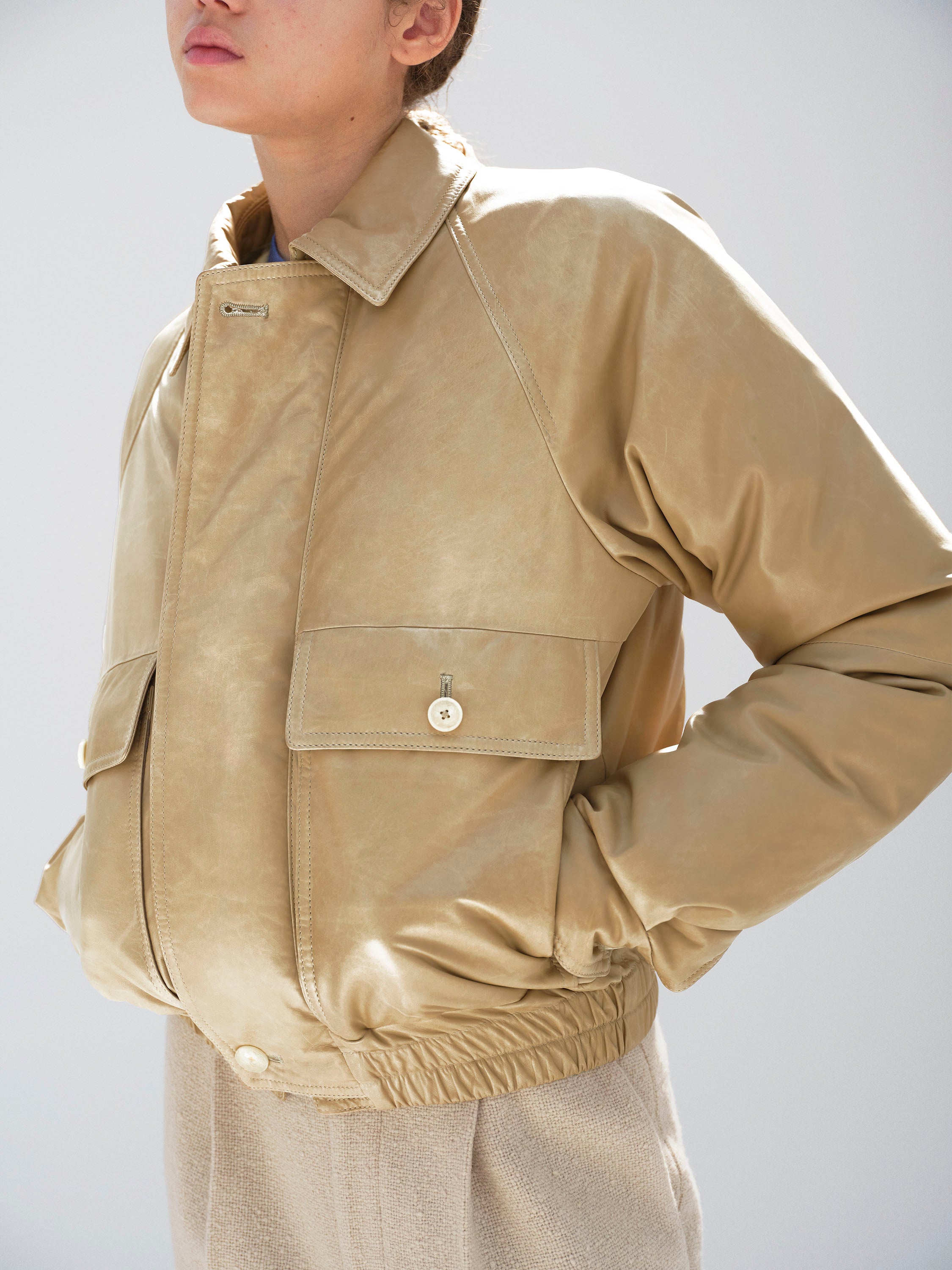 FINE CALF LEATHER DOWN BLOUSON