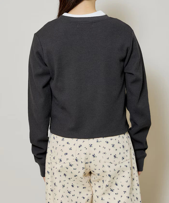 Mini Waffle Henley Neck Cropped Long Sleeve T Limited Edition