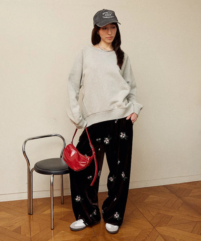 Flower Embroidery Velvet Easy Pants Limited Edition