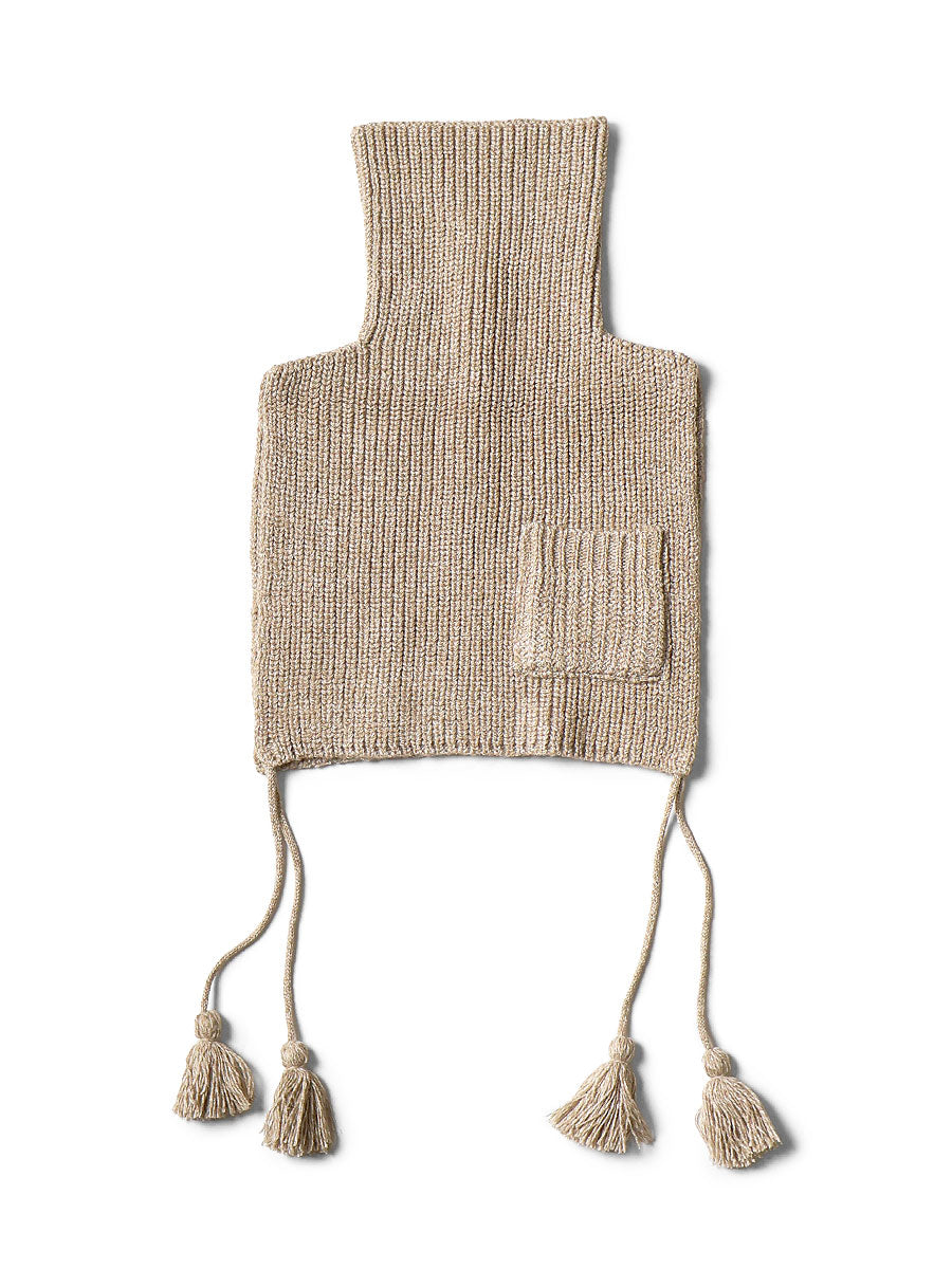7G Wool Ribbed High Neck Bib Poncho