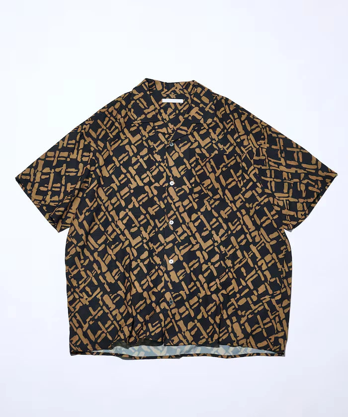Mesh Open Collar Pattern Short Sleeve Shirt / Allover Design Open Collar Shirt / Big Silhouette