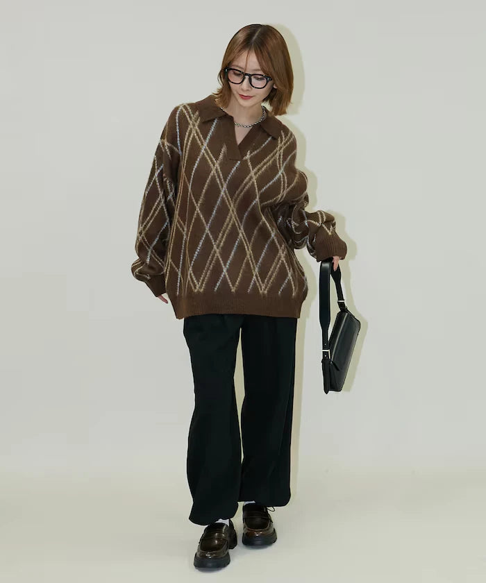 Checked pattern mohair touch skimmer knit limited edition
