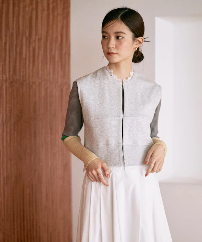 Organic Cotton Lace Sweat Vest / Lined Sweat