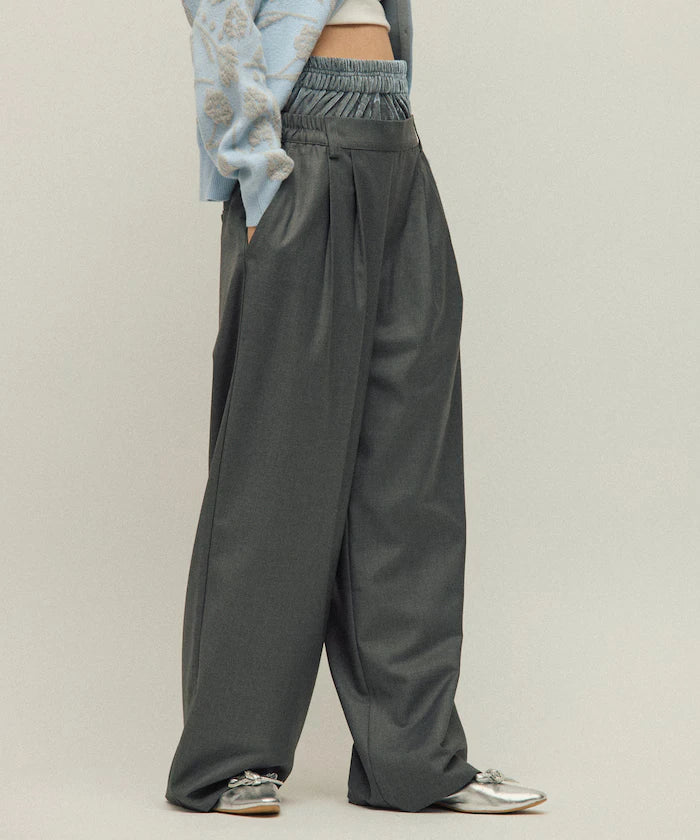 Velour Double Waist Easy Slacks / Wide Silhouette Wool-like Slacks Pants