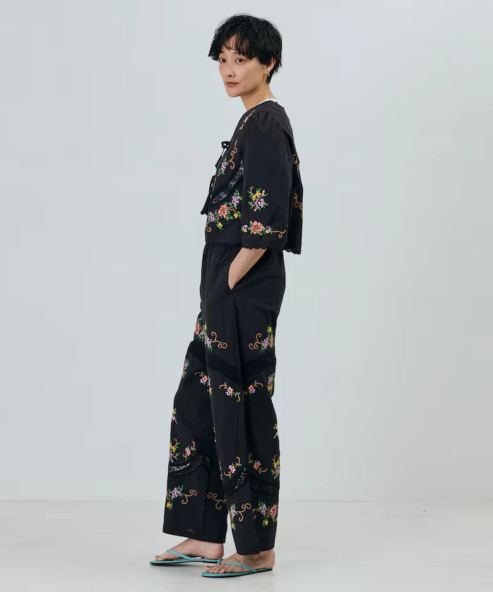 India Flower Cross Embroidery Lace Pants