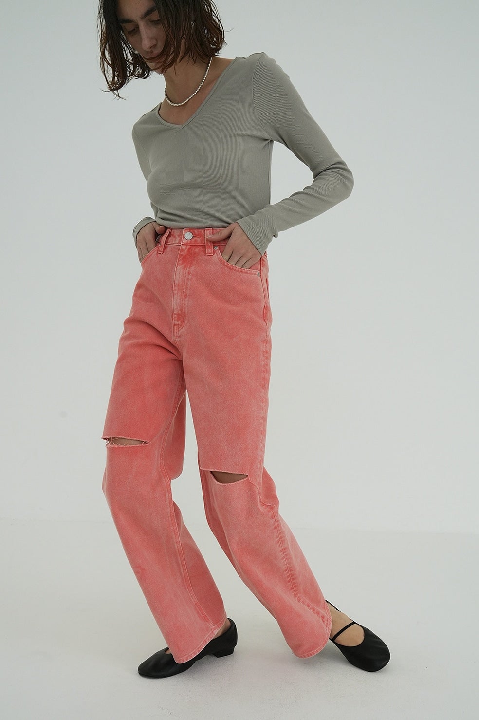 SLASH CUT DENIM PANTS